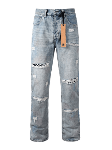 Light Blue Ripped Patch Jeans