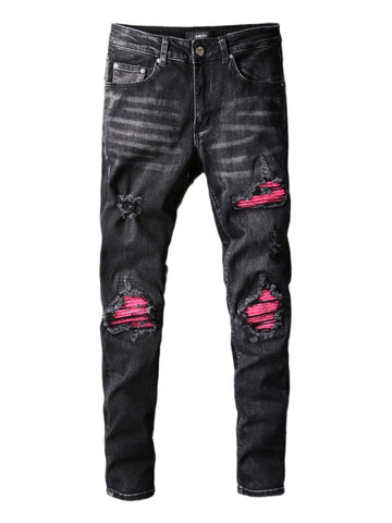 Black Ripped Hot Pink Patch Jeans