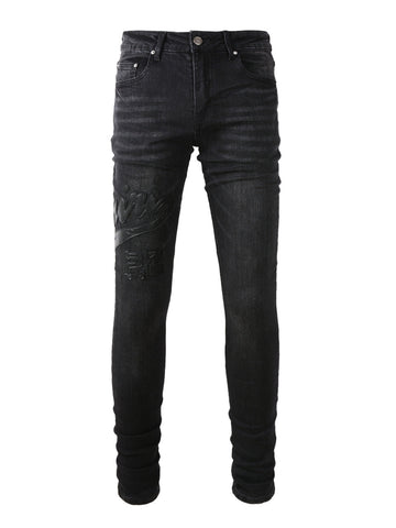 Black Leather Writing Classic Jeans