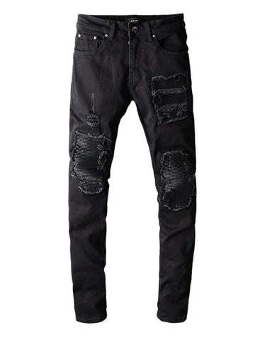 Black Ripped Patch Jeans
