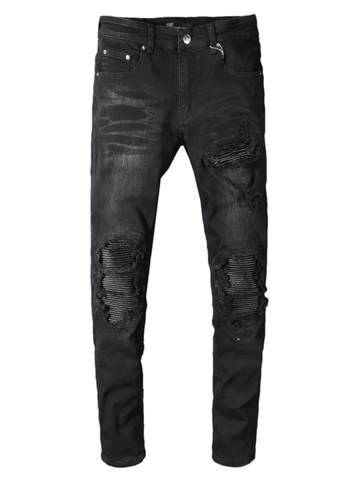 Black & Grey Ripped Patch Jeans