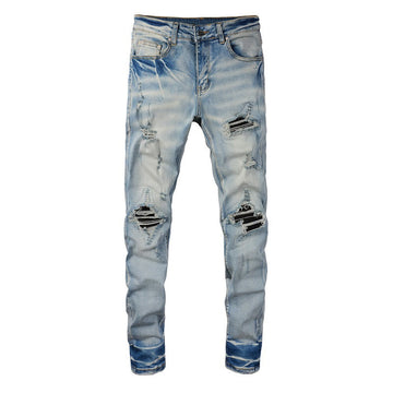 Pleated Patch Black Jeans
