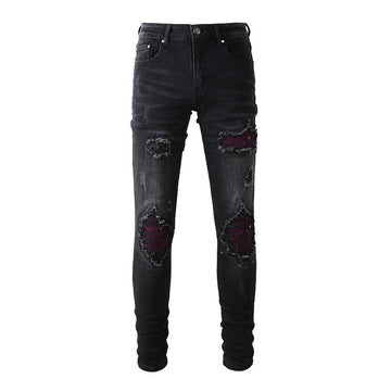Wine Red Patch Jeans