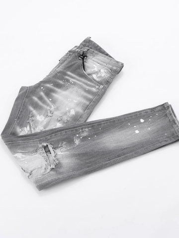 Smoke Gray Paint Ripped Jeans