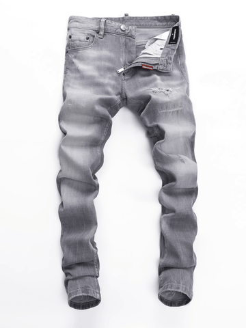 Smoky Gray Scratched Patch Jeans