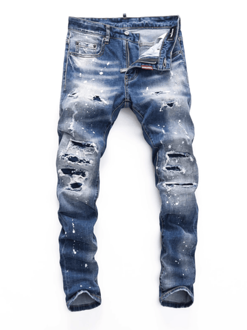 White Blue Washed Paint Jeans