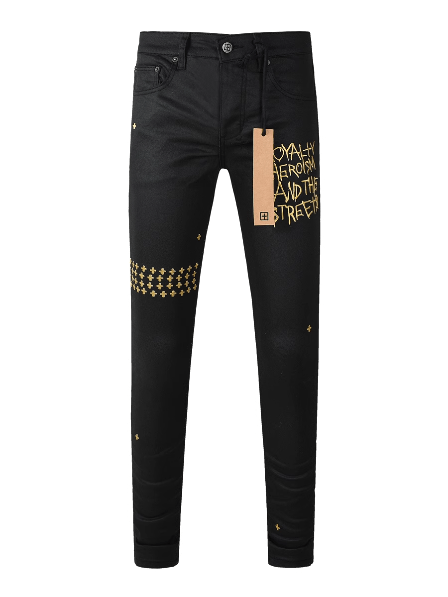 Black Gold Writing Jeans