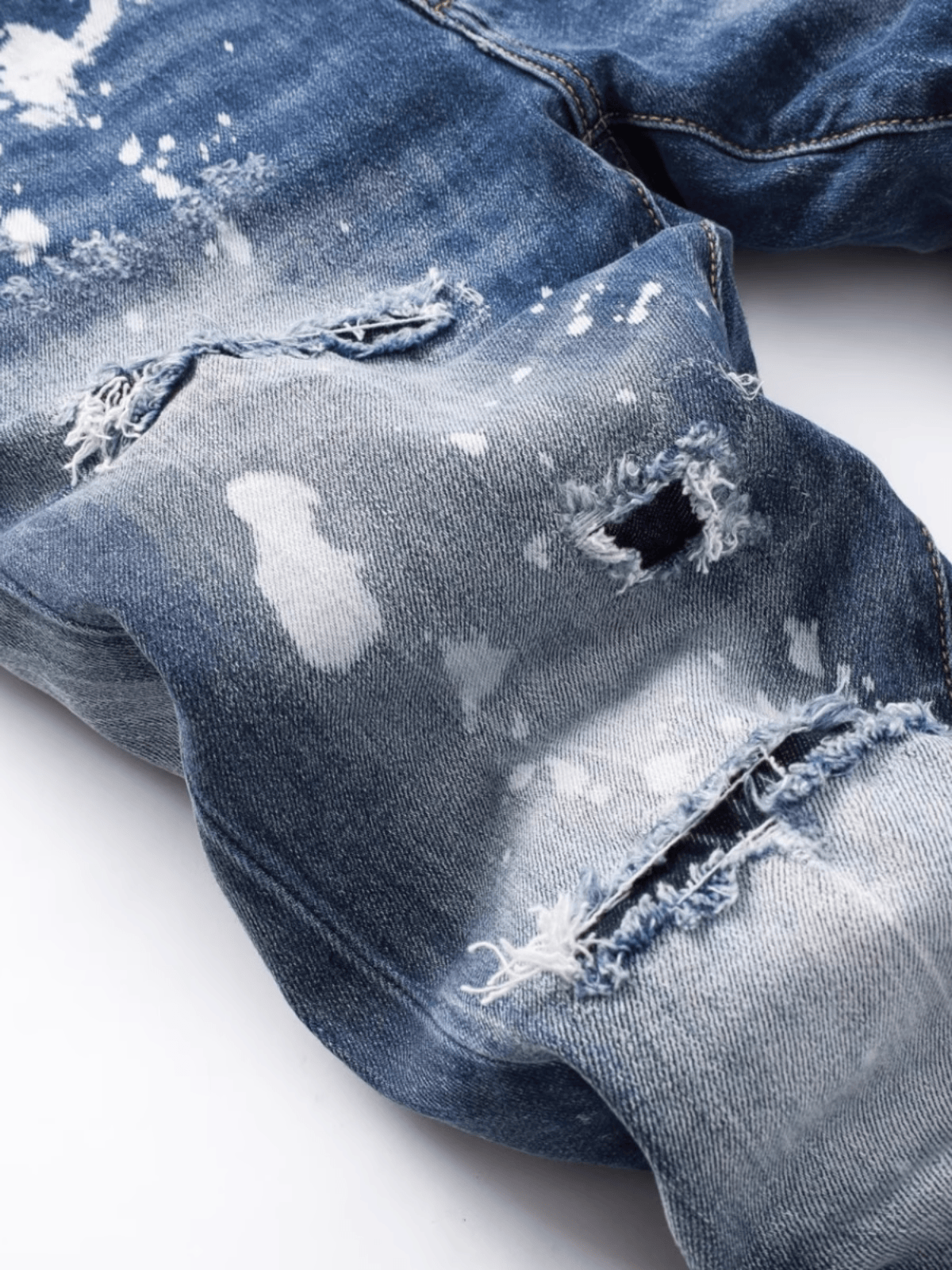 Blue Washed White Paint Jeans