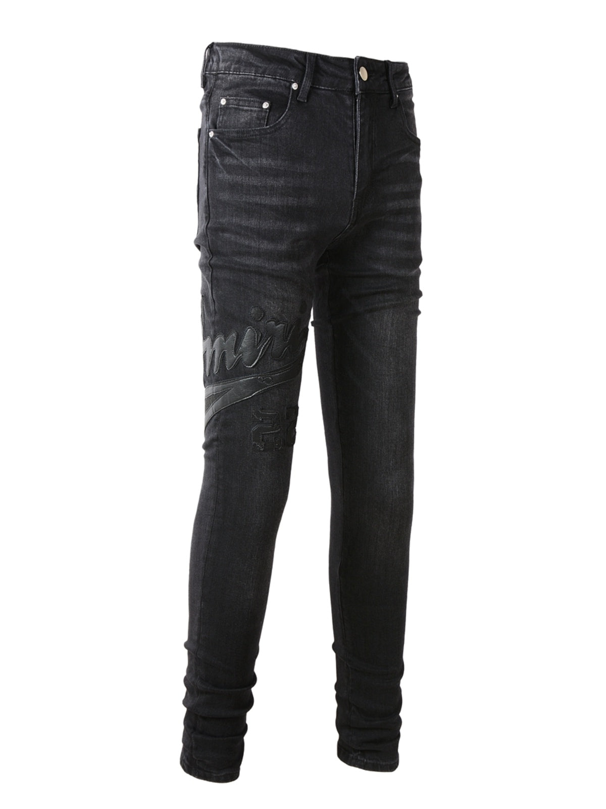 Black Leather Writing Classic Jeans