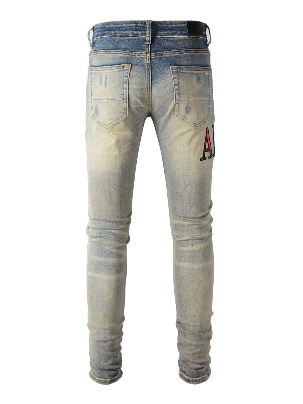 Washed Denim Red Writing Jeans