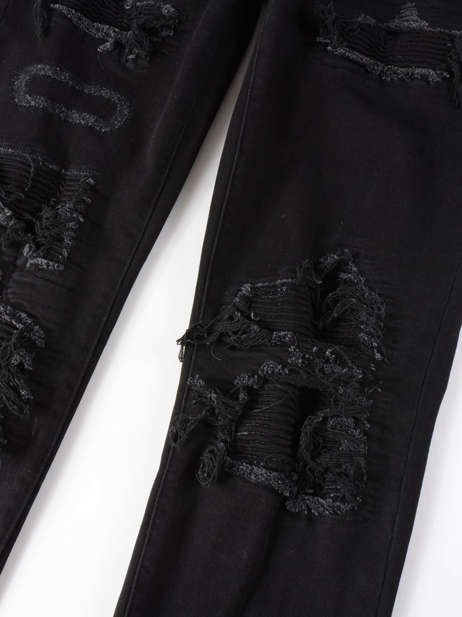 Black Ripped Patch Jeans