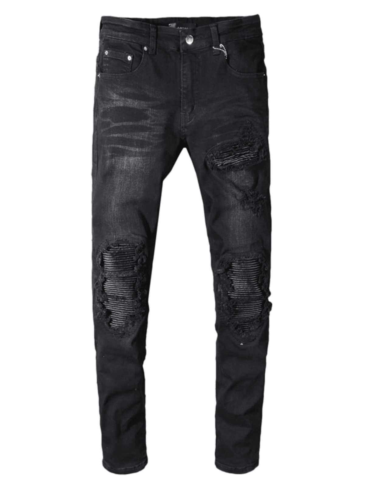 Black & Grey Ripped Patch Jeans