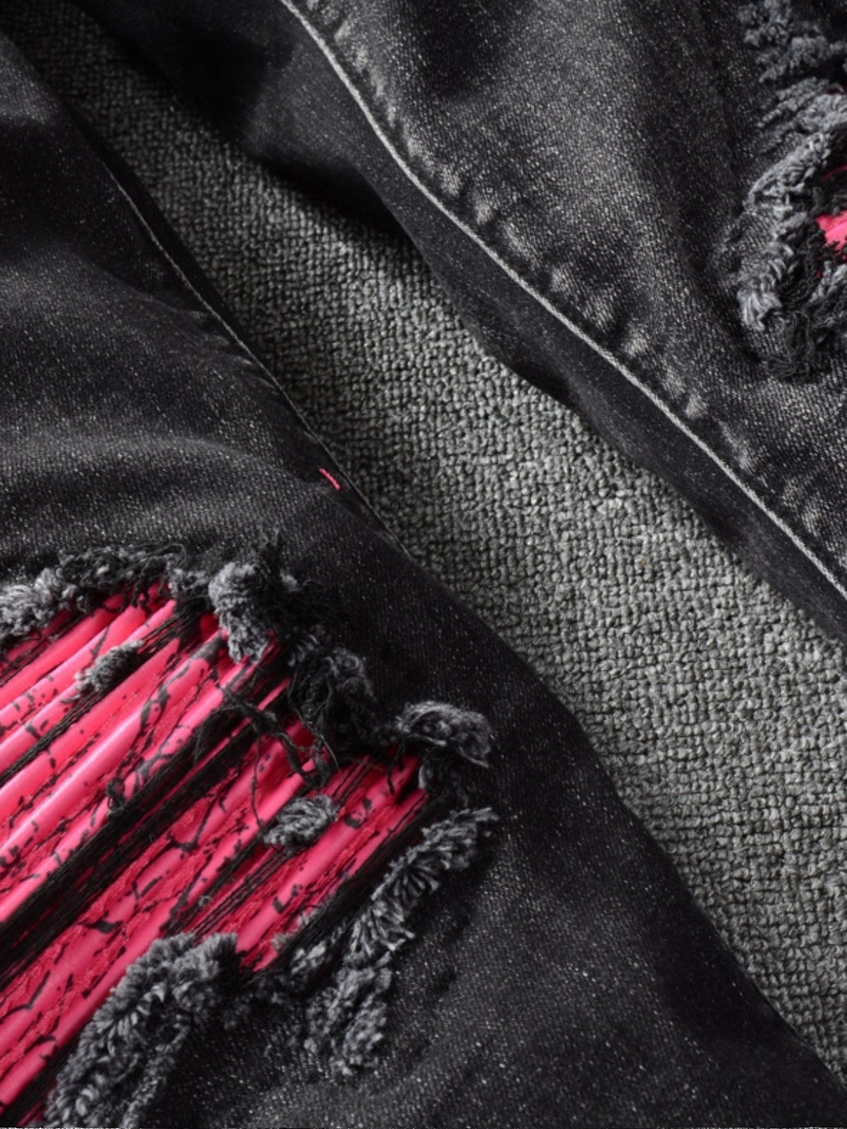Black Ripped Hot Pink Patch Jeans