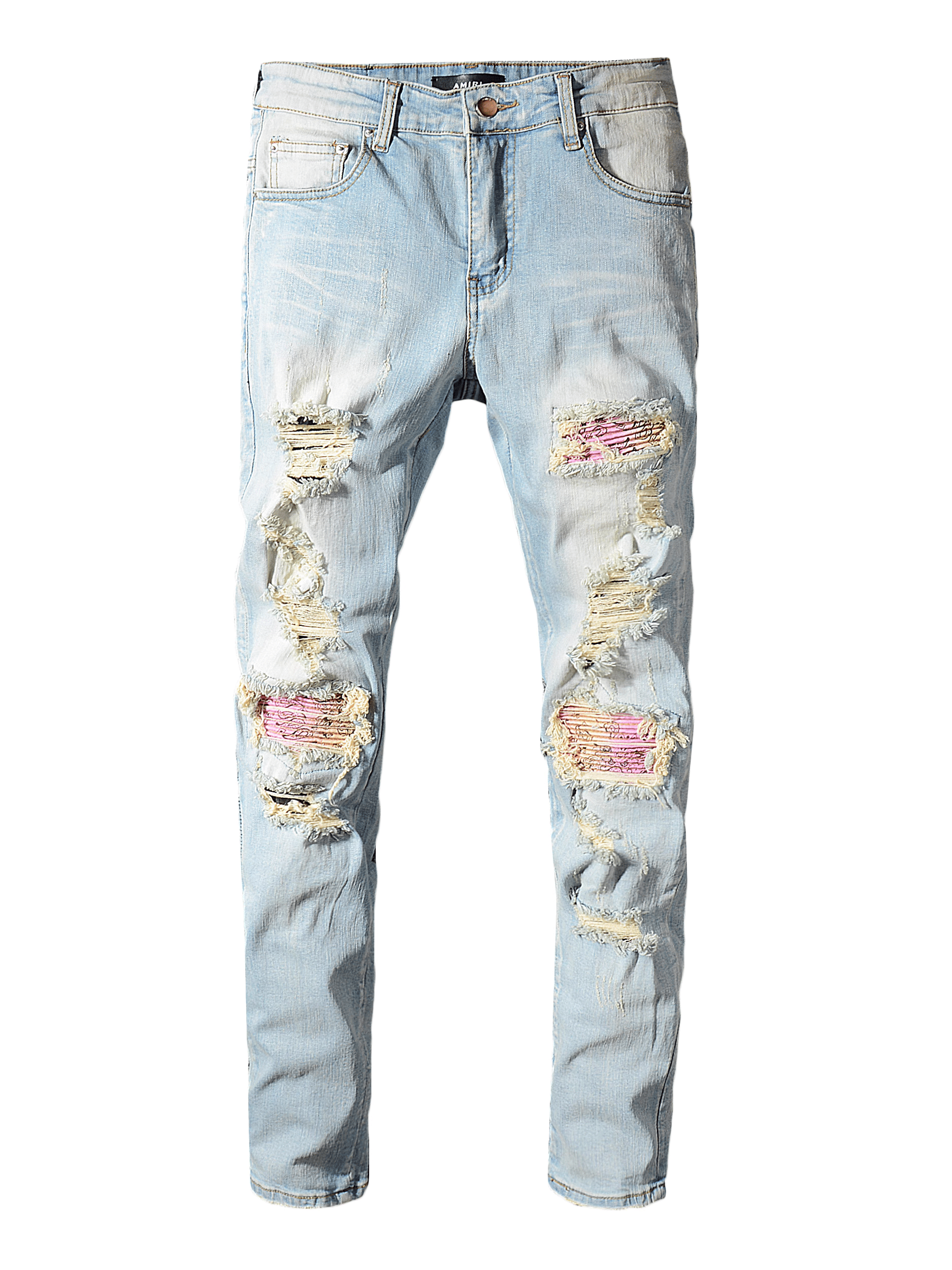 Denim Ripped Pink Patch Jeans