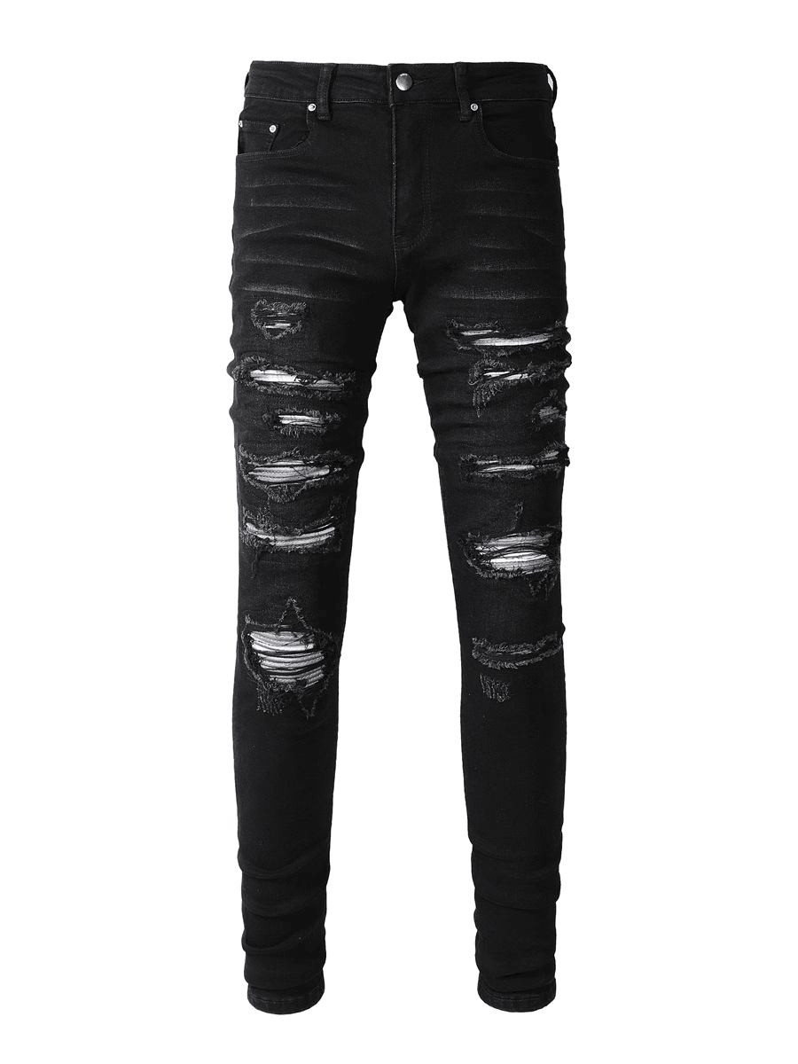Black Ripped White Patch Jeans