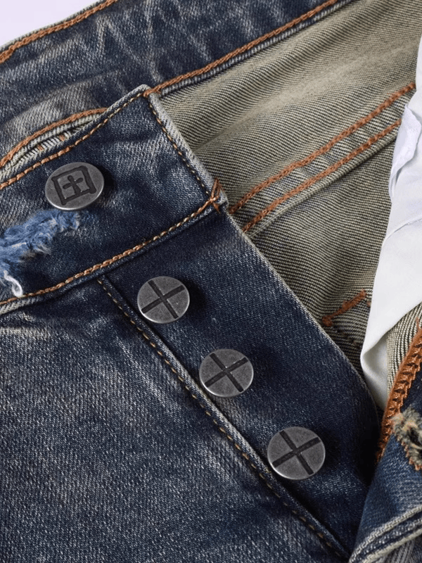 Retro Blue Ripped Washed Jeans