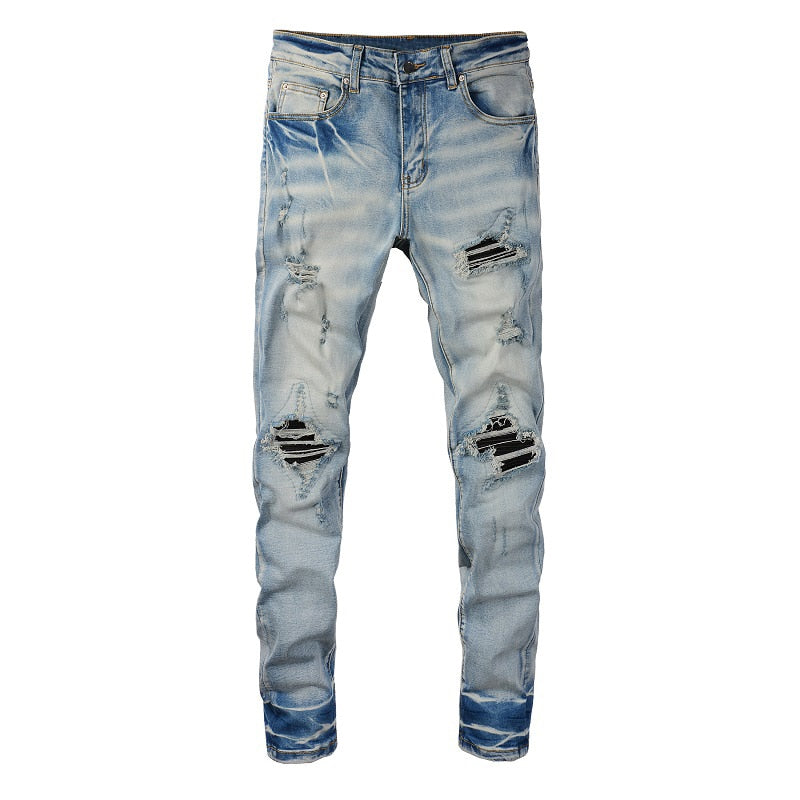 Pleated Patch Black Jeans