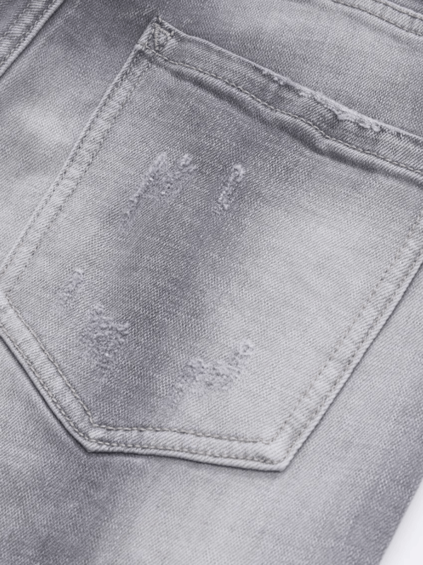 Smoky Gray Scratched Patch Jeans